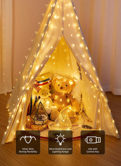 300 LED 9.8ft x 9.8ft Fairy Curtain Lights for Bedroom Christmas Decoration, USB Powered