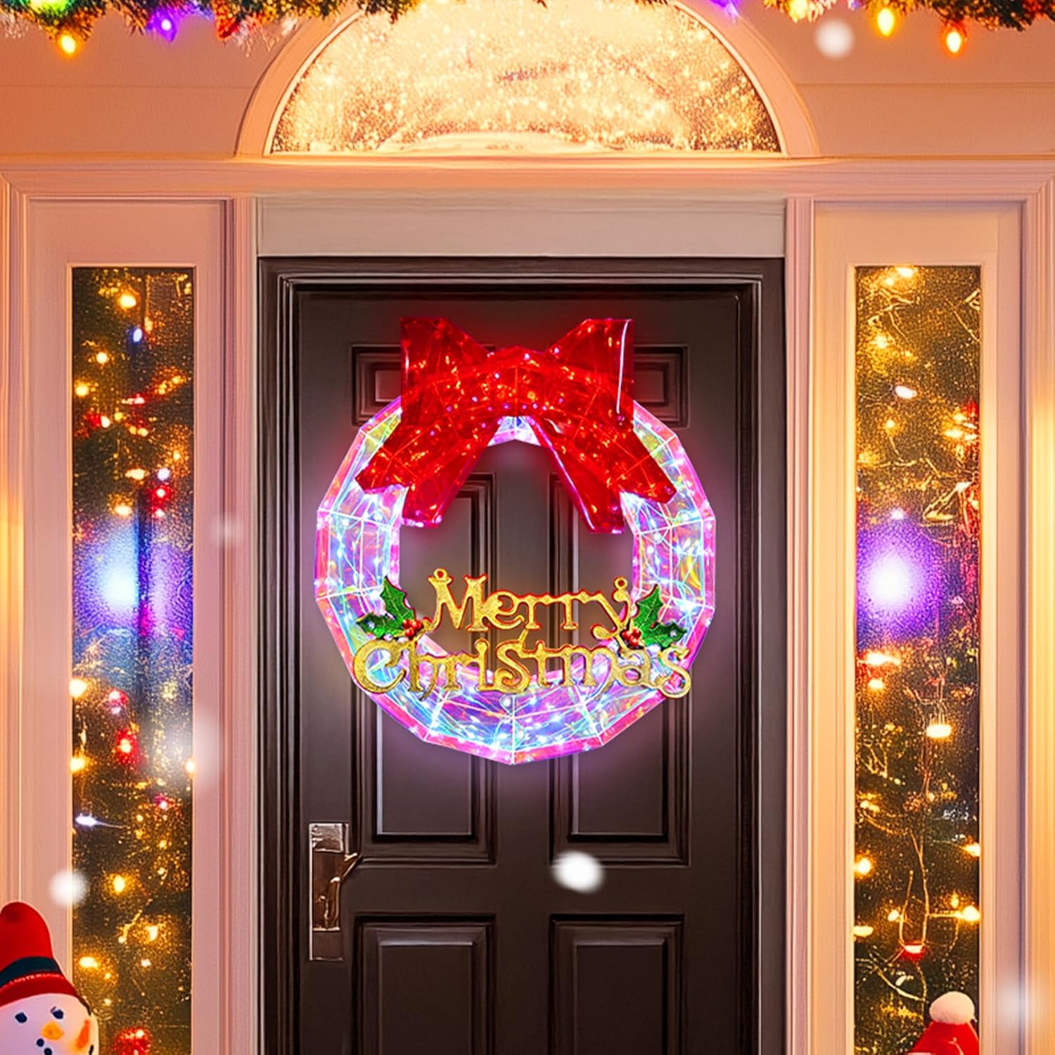 Brightown 12in LED Pre Lit Christmas Wreath Iridescent USB Powered Brightown Decor