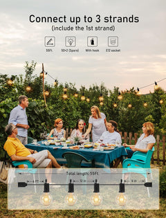 55FT Plug In G40 LED String Lights with 50 Edison Bulbs for Patio Garden Cafe Wedding, Black-Incandescent