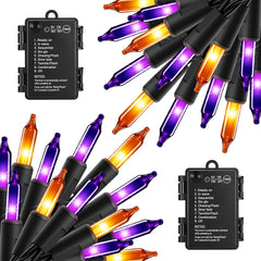 2Pack 35.6FT 100LED Battery Operated Mini Orange Purple Lights for Halloween Party Haunted House, 8 Modes