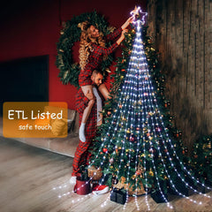 344 LED Waterfall Christmas Tree Lights with 11" Topper Iron Star, Pure White