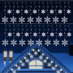 13ft 192 LED Snowflake Icicle Lights with 16 Drops for Christmas Roof Decor, 12 Modes, White