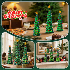 3Pcs/Set Pre-Lit Battery Operated Lighted Ceramic Christmas Trees with Multicolored LED Lights