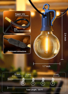 30FT Plug In G40 LED String Lights with 25 Edison Bulbs for Patio Garden Cafe Wedding