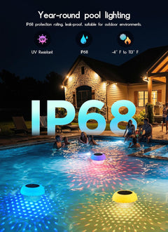 2Pack 2 in 1 Solar Powered RGBWW Floating Pool Lights with Chlorine Floater & Remote, 20+ Light Effects