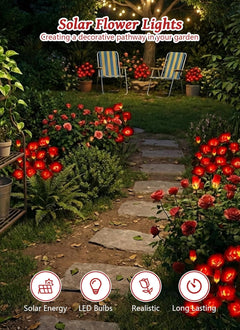 4 Pack Realistic Red Rose Flowers Solar Garden Pathway Lights for Yard & Patio Decorations