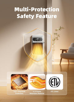 800W Plug in Heater with Remote - Outlet Space Heater with Touch LED Display