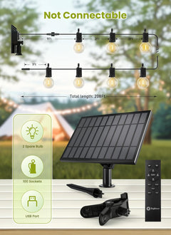 208FT Solar Powered G40 100 LED Bulbs String Lights for Patio Garden Cafe Wedding Deck