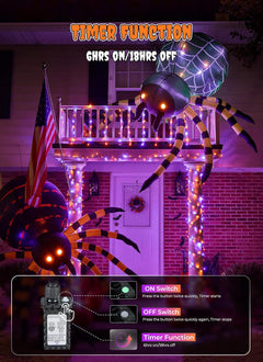 66FT 200LED Plug in Purple & Orange Halloween String Lights for Tree Patio, 8 Modes