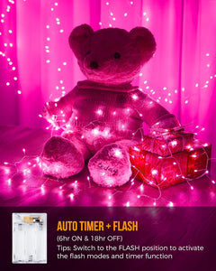Battery Operated Fairy Lights - 10Ft, 120 LEDs, Pink