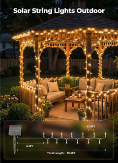 2Pack Total 92Ft 240 LED Solar Powered String Lights Outdoor for Garden Yard Patio Party Decor, Warm White