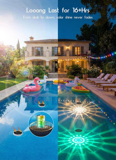 Solar Powered Floating Pool Lights for Pools Bathtub, RGBWW, 12 Light Effects, Long Lasting