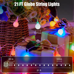 21FT 60 LED Battery Operated Globe Fairy Lights with Remote, 8 Modes, Multicolor