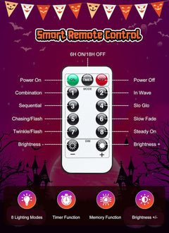 Halloween String Lights - 100 LED, 39FT, USB Powered, Purple & Orange