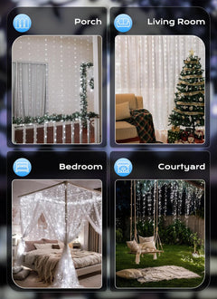 300 LED USB Powered Dimmable Window Curtain Lights with Remote, White
