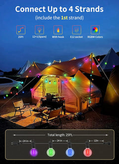 29ft Plug In RGBW G40 12 LED Bulbs String Lights for Patio Garden Cafe Wedding Deck