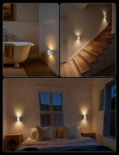 2 Pack White Plug in Night Lights with Rotating Plug & Light Sensor for Bathroom Bedroom, Warm White Light