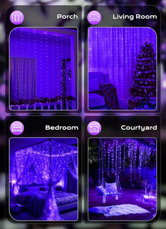 300 LED Purple 9.8ft x 9.8ft Fairy Curtain Lights for Bedroom Christmas Decoration, USB Powered