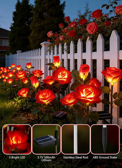 4 Pack Realistic Red Rose Flowers Solar Garden Pathway Lights for Yard & Patio Decorations