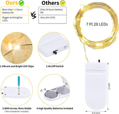 12 Pack 7FT 20 LED Battery Operated Silver Wire Firefly Starry Moon Lights for DIY Crafts, Warm White
