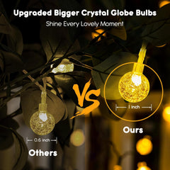 Battery Operated Crystal Globe String Lights - 33 FT, 60 LED, Remote Control
