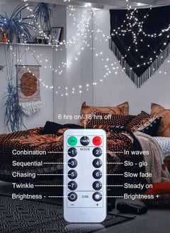 33FT 100LED Pure White Fairy Lights - Battery Operated, Waterproof, Remote Control