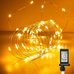 33ft Warm White Fairy Lights - Waterproof Silver Wire