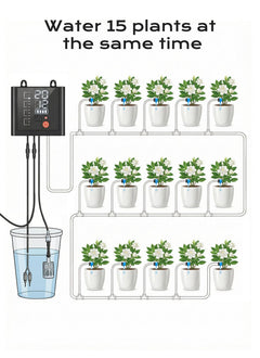 49ft Solar Powered Automatic Watering Drip Irrigation System with USB Charging for 15 Potted Plants, Black