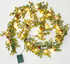 Christmas Garland with Lights, Battery Operated, 6 Ft 20 LED Lighted Pine Leaves Garland, 2 Pack