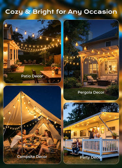 37FT Solar Powered 10+1 LED ST38 Bulbs String Lights Outdoor, 3 Light Modes