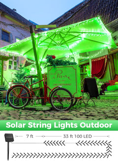 40FT 100 LED Solar Powered String Lights with 8 Modes for St Patrick Decoration, Green