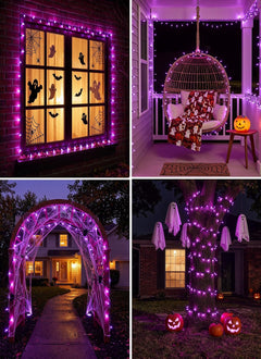 39Ft 100 LED Plug in Mini Bulbs String Light for Halloween Haunted House Party, Purple