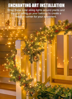 33Ft 100 LED Outdoor Solar Fairy Lights for Patio Balcony Christmas Tree, Warm White