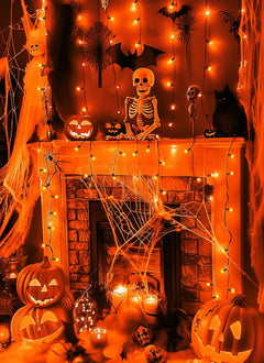 10Ft 50 LED Plug in Mini Bulbs String Light for Halloween Haunted House Party, Orange