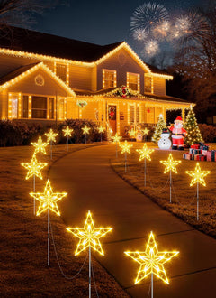 10Pcs/Set Large Waterproof Star Stake Pathway Lights for Outdoor Christmas Decorations, Warm White