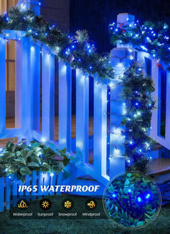 2 Pack Total 80FT 200 LED Solar Powered String Lights with 8 Modes for Christmas Tree, Blue