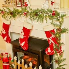 Christmas Garland with Lights, 6Ft 20 LED Lighted Cypress Leaves Garland, Battery Operated Christmas Lights, 2 Pack