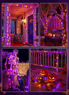 Halloween Solar String Lights Outdoor, Total 144Ft 400 LED, 8 Modes, 2-Pack (Orange&Purple)