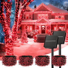 Solar String Lights - 4 Pack, 160FT, 400 LED Red, Christmas