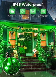 40FT 100 LED Solar Powered String Lights with 8 Modes for St Patrick Decoration, Green