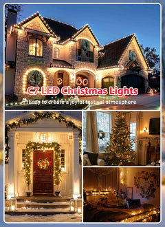 100FT C7 100 Bulbs LED Warm White Christmas Lights Outdoor for Christmas Tree Roofline Xmas