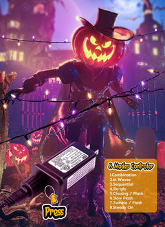 2 Pack 33FT Plug in 100 LED Mini Orange Purple Lights for Halloween Christmas Tree, 8 Modes