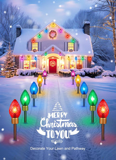 Solar Strawberry Jumbo Christmas Lights Outdoor - 2 Pack Total 44 FT 20 LED Jumbo C9 Christmas Pathway Lights with Timer, 8 Modes, Multicolor