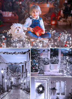40FT 100 LED Solar Powered Outdoor String Lights with 8 Lighting Modes for Xmas Tree, Cool White