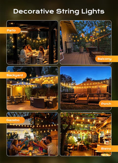 100FT Plug in 50+2 LED ST38 LED Outdoor Patio Lights for Porch Patio Christmas Party Decor