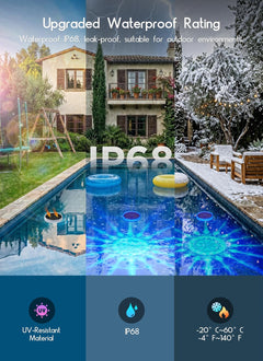 Solar Powered Floating Pool Lights for Pools Bathtub, RGBWW, 12 Light Effects, Long Lasting