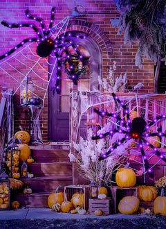 4.9 ft 38 LED Battery Oprated Light Up Black Hairy Giant Spider Halloween Decorations, Purple