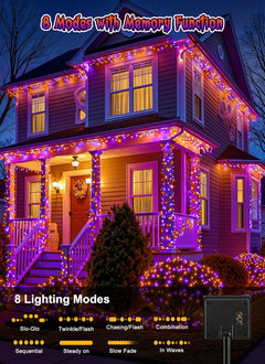 Halloween Solar String Lights Outdoor, Total 144Ft 400 LED, 8 Modes, 2-Pack (Orange&Purple)