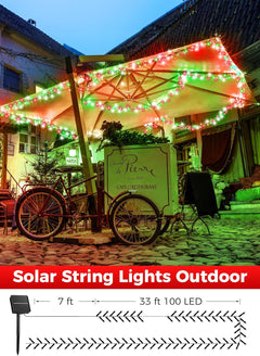 2 Pack Total 80FT 200 LED Solar Lights with 8 Modes for Christmas Decoration, Red Green & White