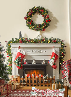 9FT Christmas Garland with Lights, Battery Operated, 100 LED White Lights, 8 Modes, Timer